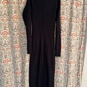 Chic Black Long Sleeve Sweater Maxi Dress